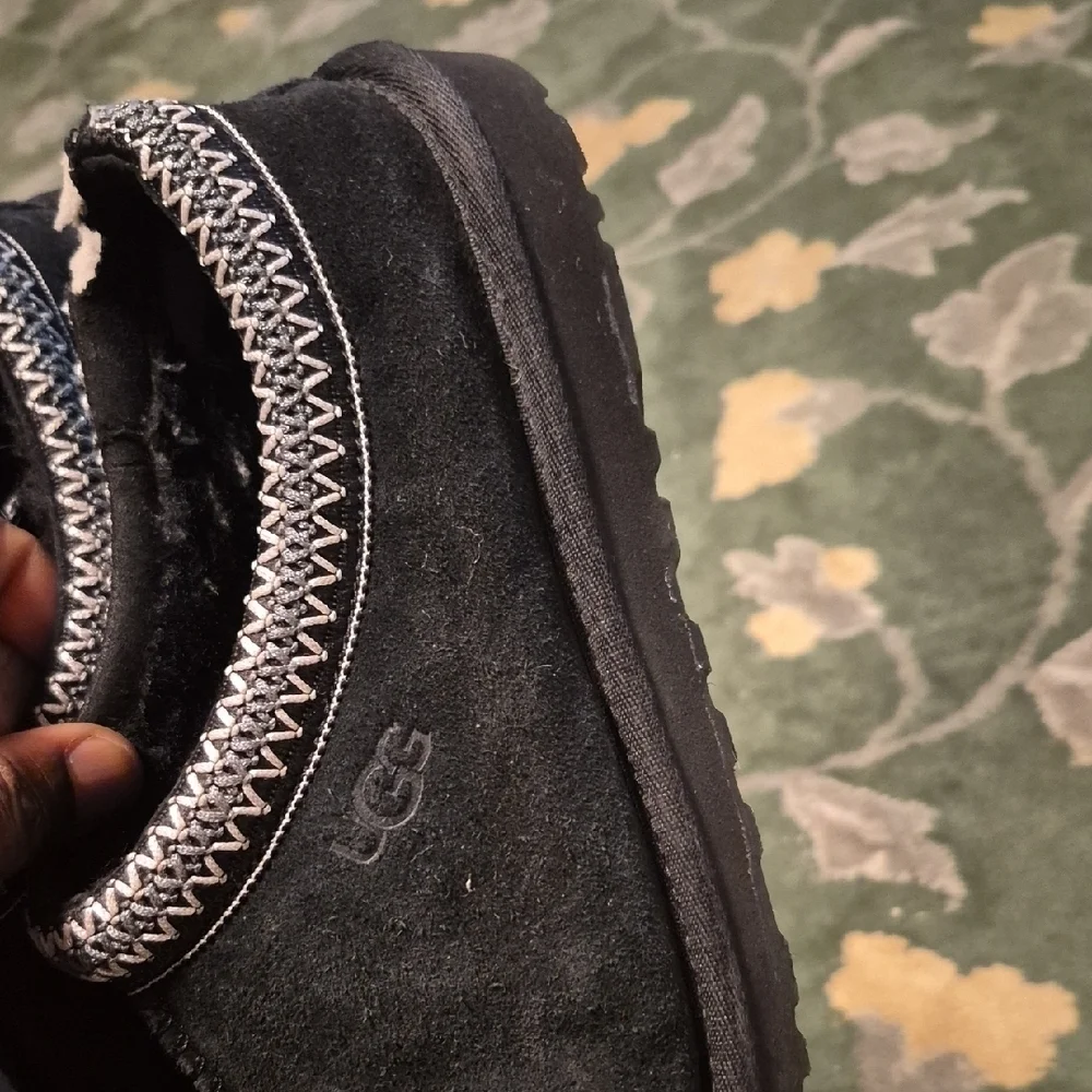 UGG Black Suede Slip-Ons with White Trim
